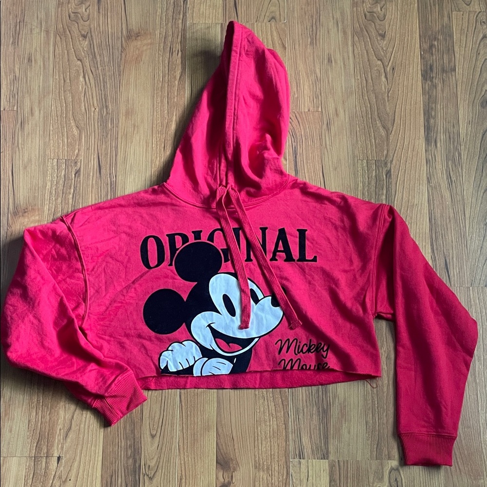 Disney Red Mickey Mouse Cropped Hoodie Size Small